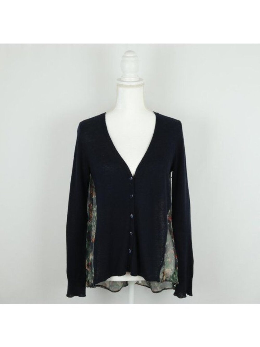Anthropologie Yellow Bird Women's Small Black Button Up Sheer Back Cardigan